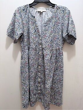 LOFT Blue Floral Button-Front Midi Dress